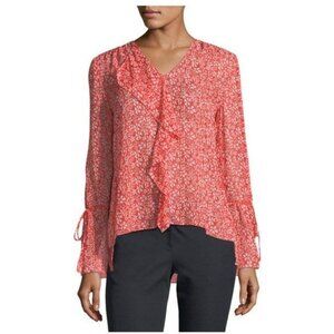 DEREK LAM 10 CROSBY Long-Sleeve Floral-Print Silk Chiffon Blouse - 10